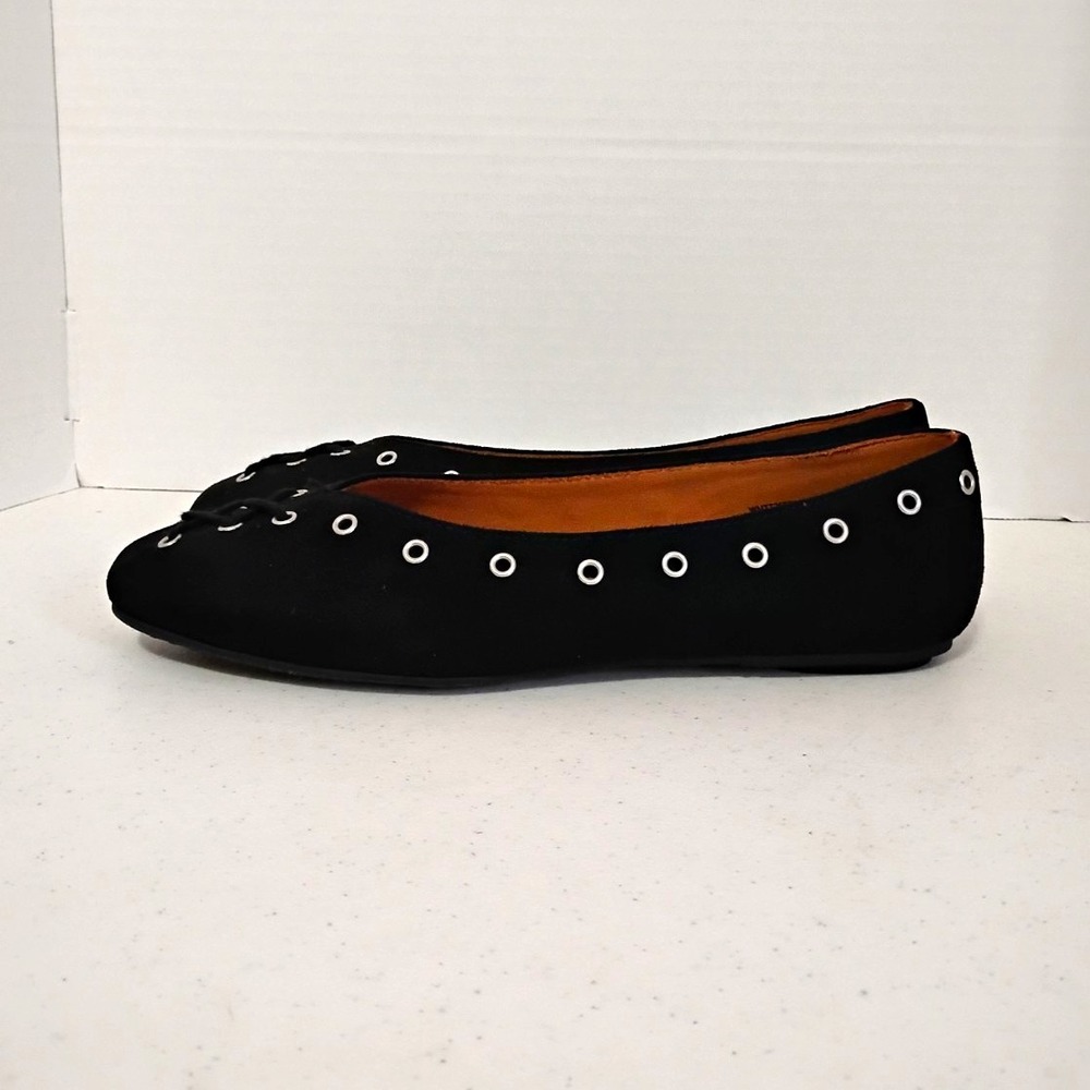 Time and Tru Womens Black Canvas Lace-Up Eyelet Ballet Flats Size 9
